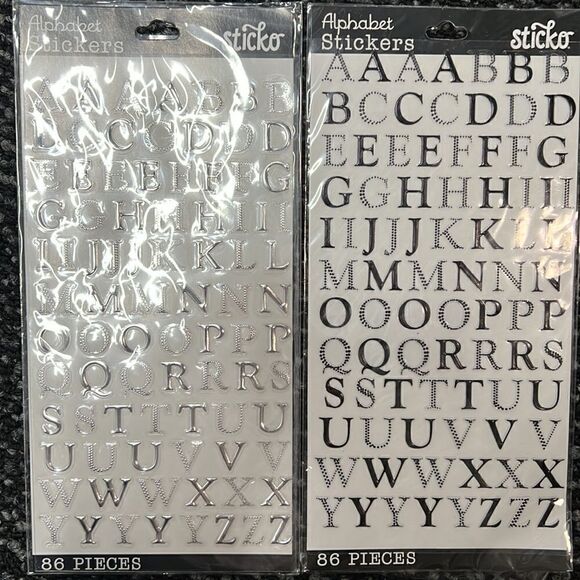 2 Pkgs Sticko Stickers Flat Black and Alpha Sticker SLVR FOIL - Picture 2 of 2